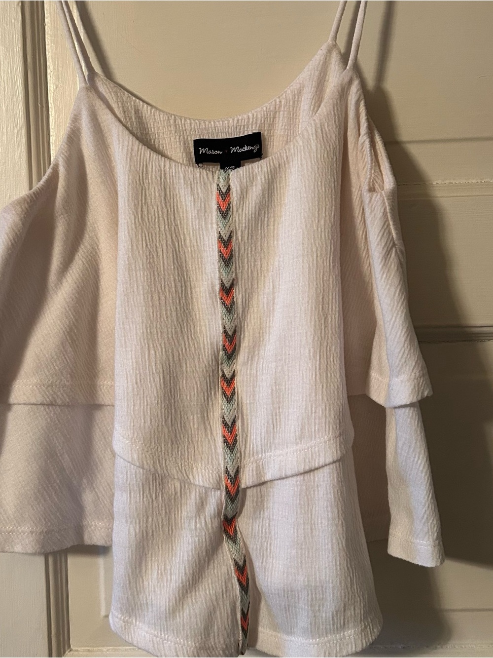 Mason & Mackenzie White Tank with Chevron Trim Detail